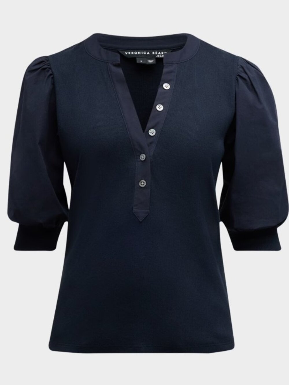 Veronica Beard Coralee Puff Sleeve Top - Navy, Size M